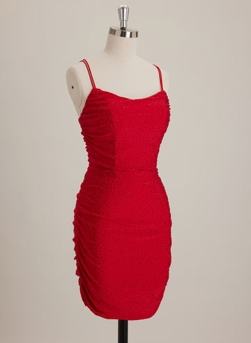 Sheath/Column Scoop Short Jersey Mini Dress With Rhinestone